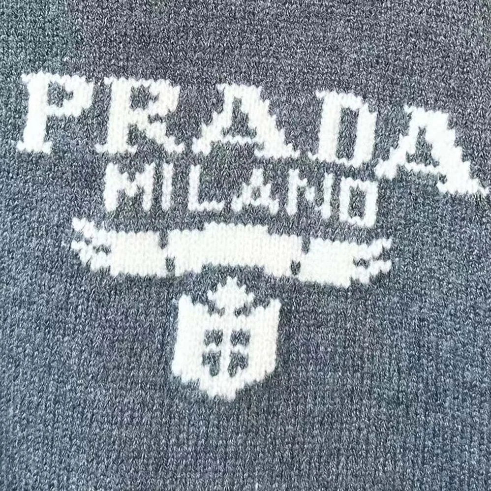 Prada Cashmere and Silk Sweater With Intarsia Logo for Women in Silver