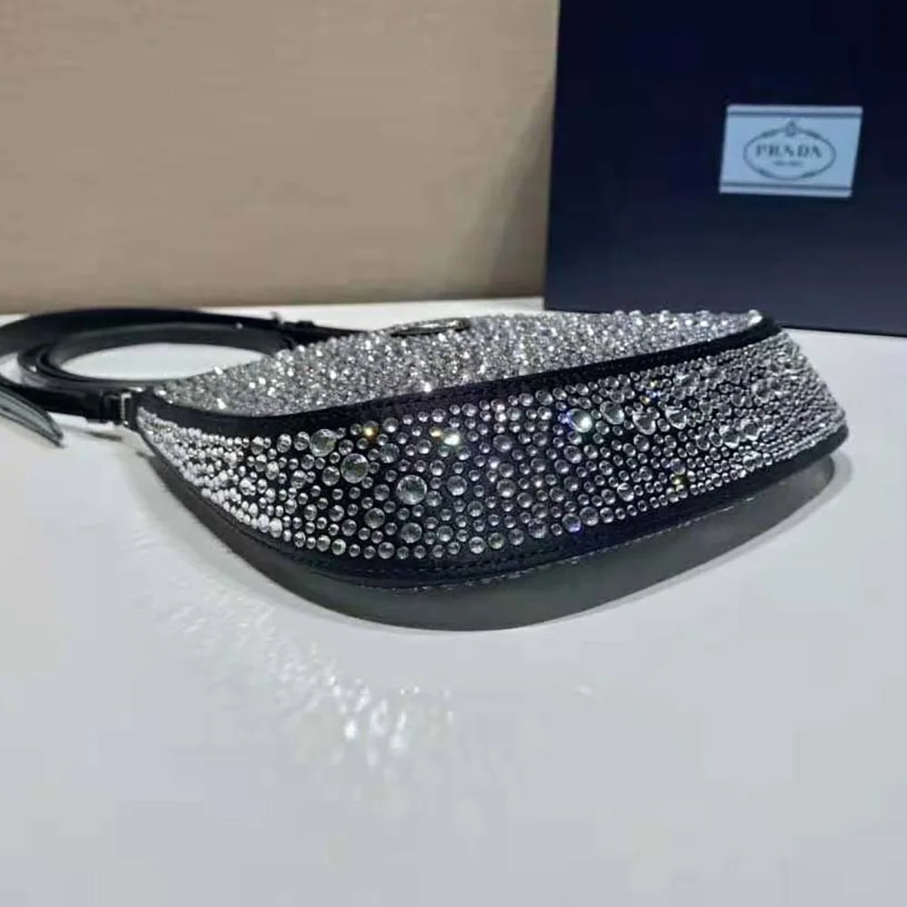 Prada Cleo Satin Bag with Appliques for Women in Black
