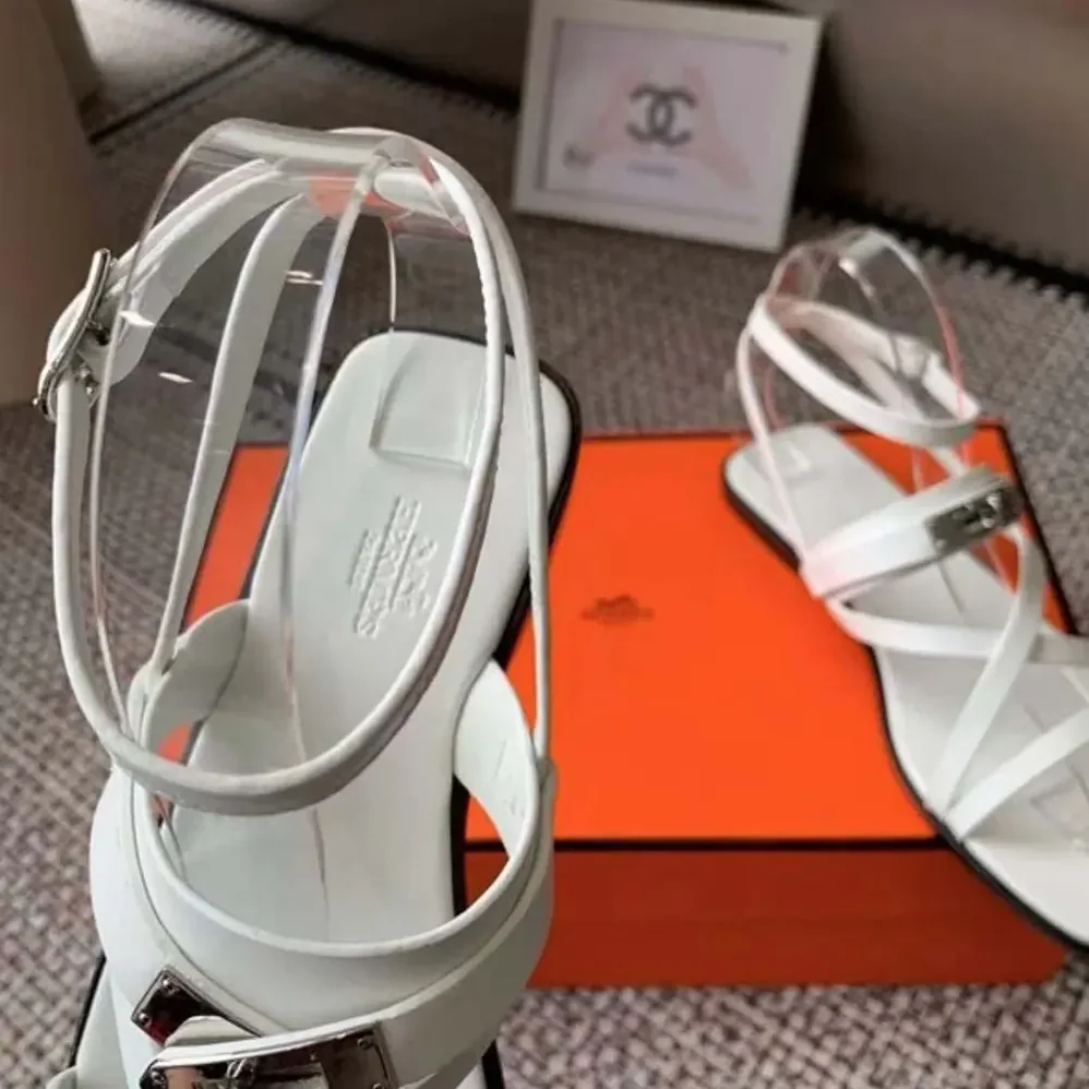 Hermes June Sandal in Calfskin-White H242104Zv90360 for Women