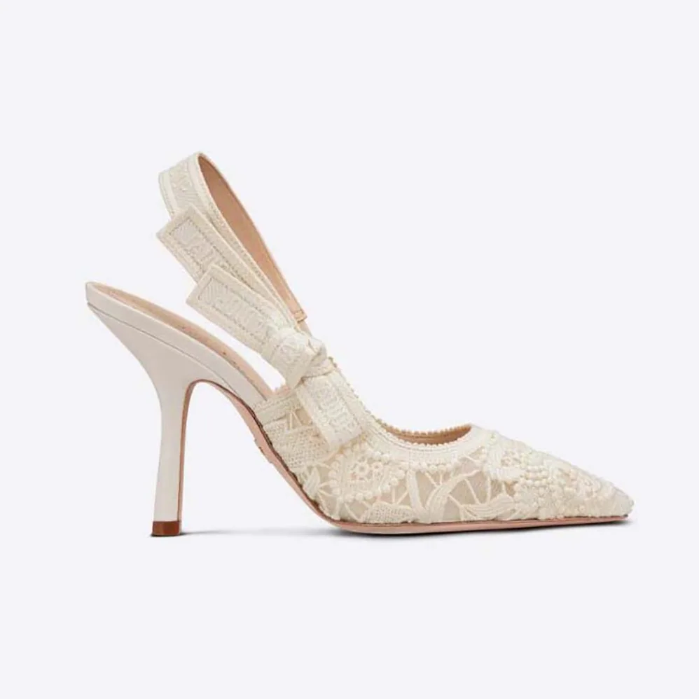 Dior J'Adior Slingback Pump White Macramé Embroidered Cotton for Women Dior J'Adior Slingback Pump White Macramé Embroidered Cotton for Women
