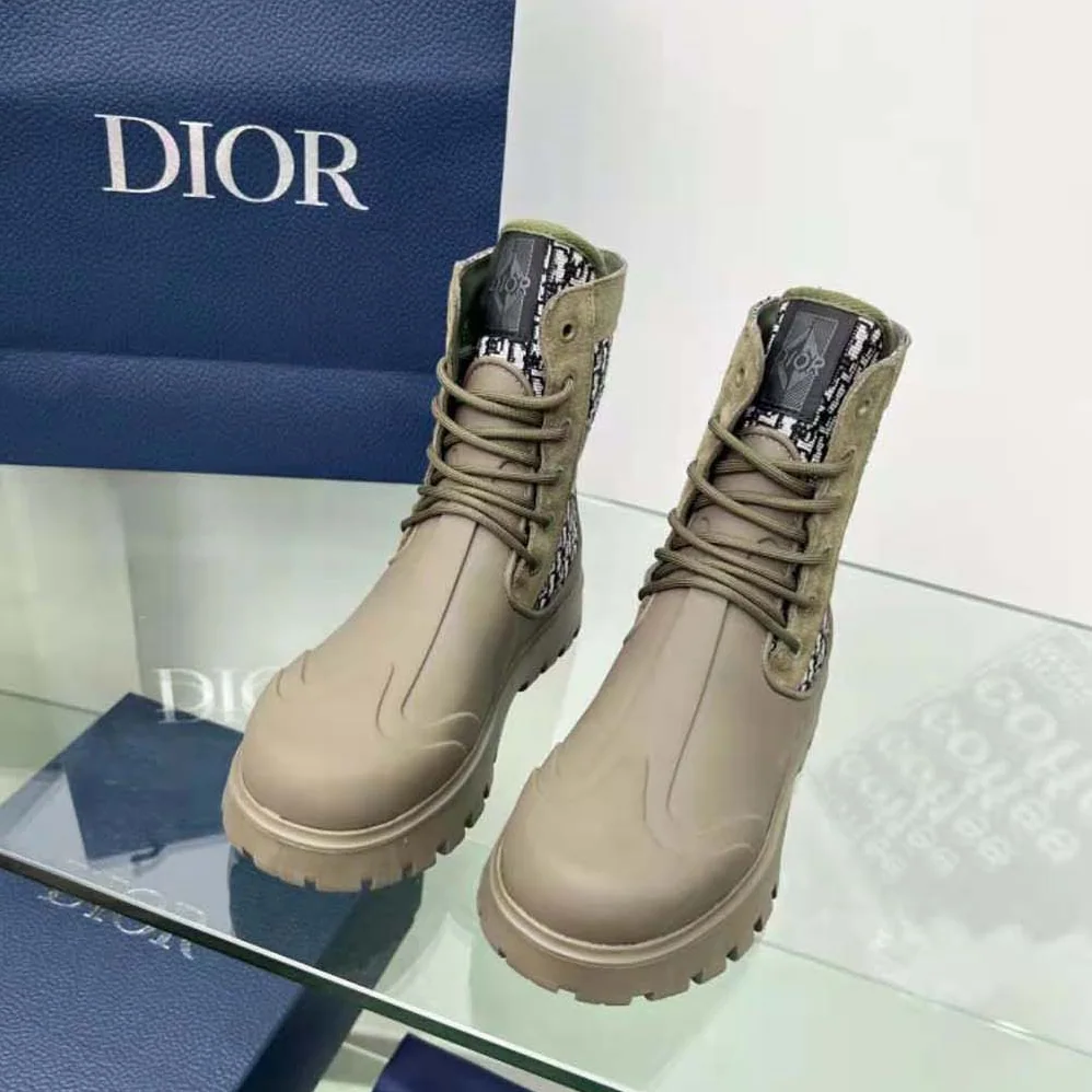 Dior Garden Lace-up Boot Beige and Black Dior Oblique Jacquard and Brown Rubber for Men