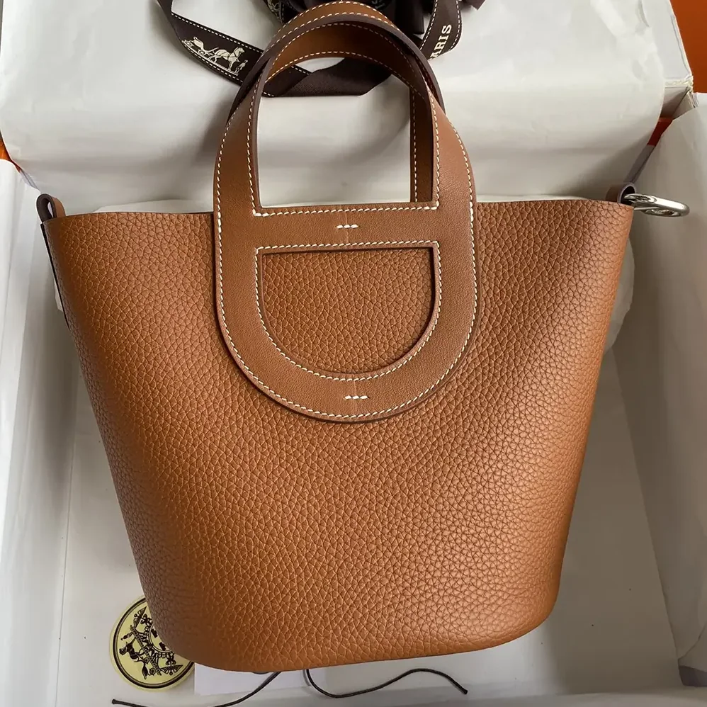 Hermes In the Loop 18 Handbag Clemence Leather for Women in Brown/Silver