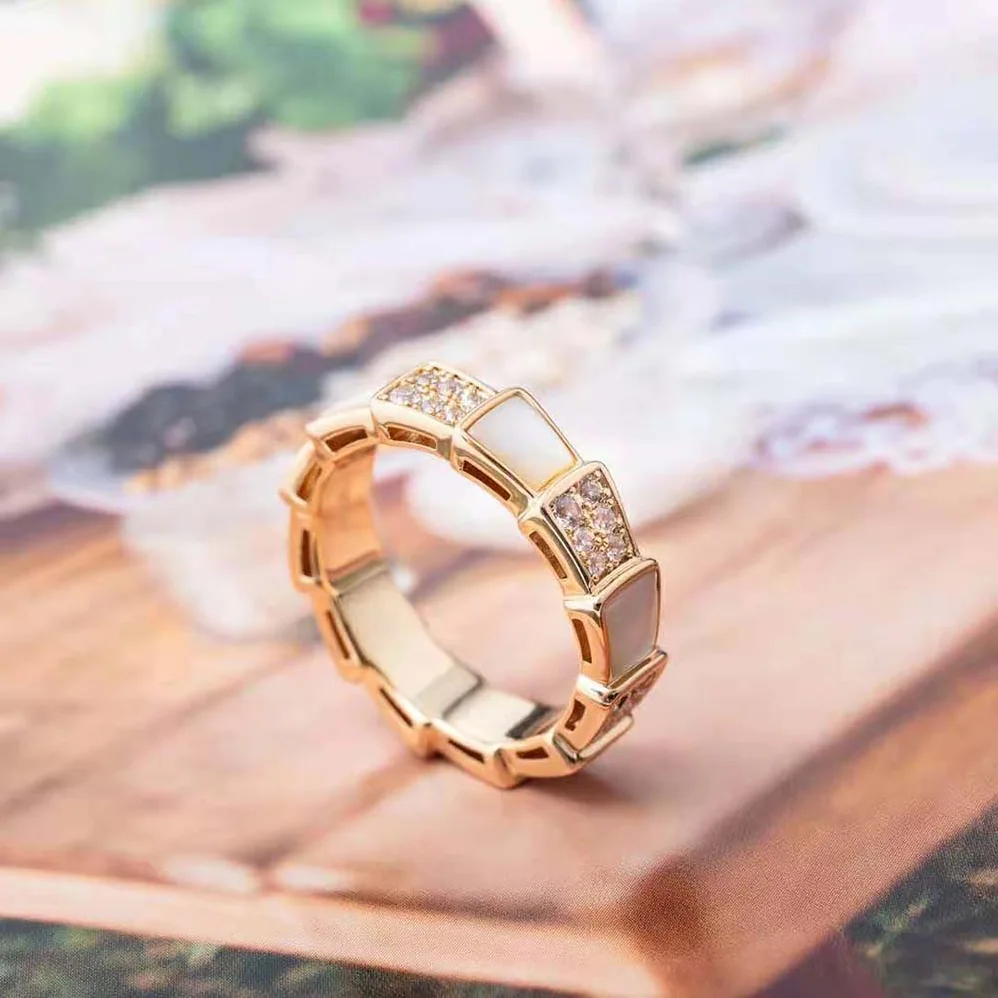 Bvlgari Serpenti Viper Band Ring in 18 KT Rose Gold for Women in White