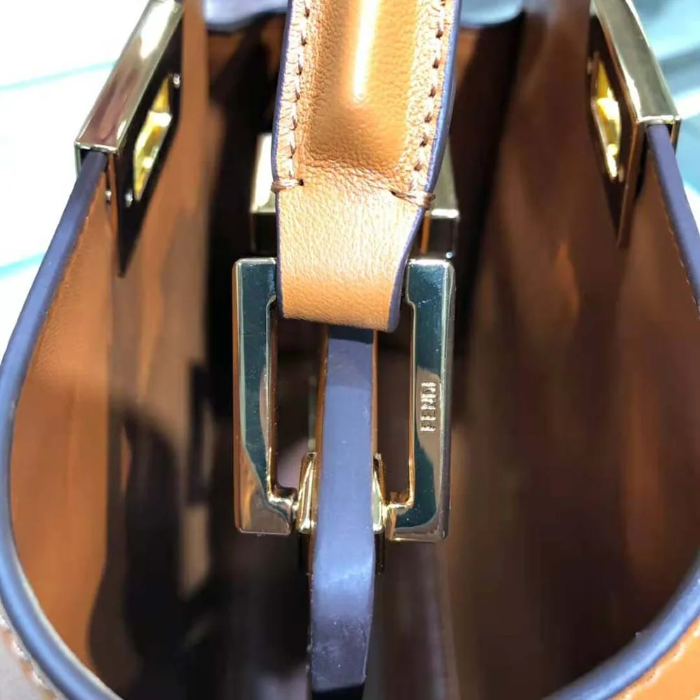 Fendi Peekaboo Iconic Essentially Check Interlace Bag for Women in Brown Fendi Peekaboo Iconic Essentially Check Interlace Bag for Women in Brown
