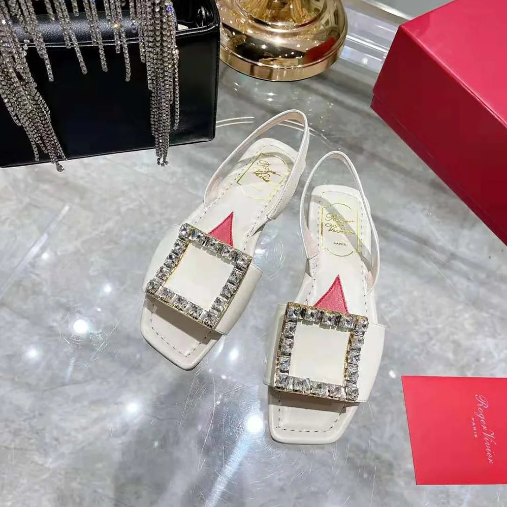Roger Vivier Biki Love Strass Buckle Sandals in Leather for Women in White