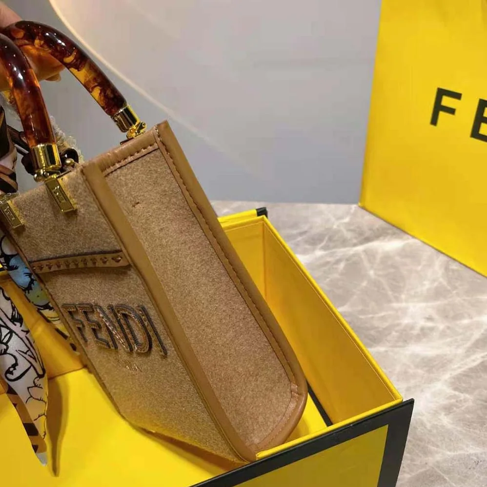 Fendi Mini Sunshine Shopper Brown Flannel Mini for Women in Bag