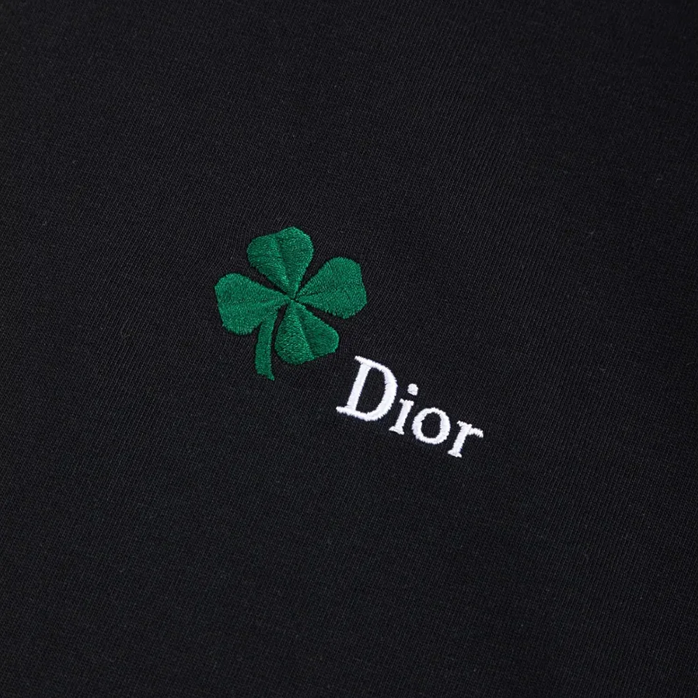 Dior T-Shirt with Dior Clover Embroidery Regular Fit Black Cotton Jersey for Men