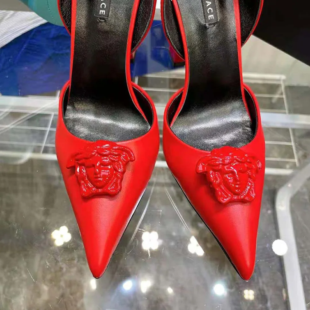 Versace LA Medusa Sling-Red Pumps in 10.5cm Heel Hight for Women Versace LA Medusa Sling-Red Pumps in 10.5cm Heel Hight for Women