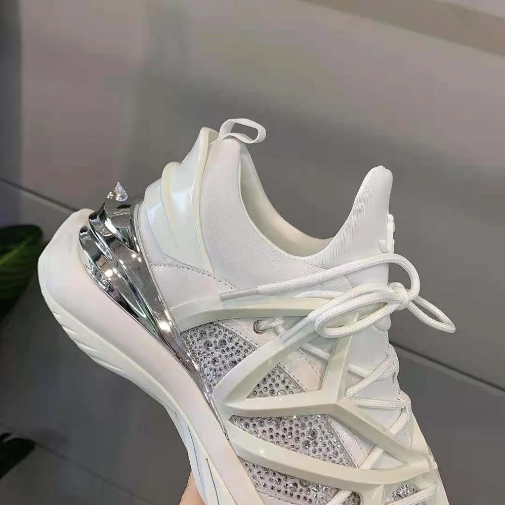 Jimmy Choo Cosmos/F White Neoprene and Leather Low for Women in Top Trainers with Crystals Jimmy Choo Cosmos/F White Neoprene and Leather Low for Women in Top Trainers with Crystals