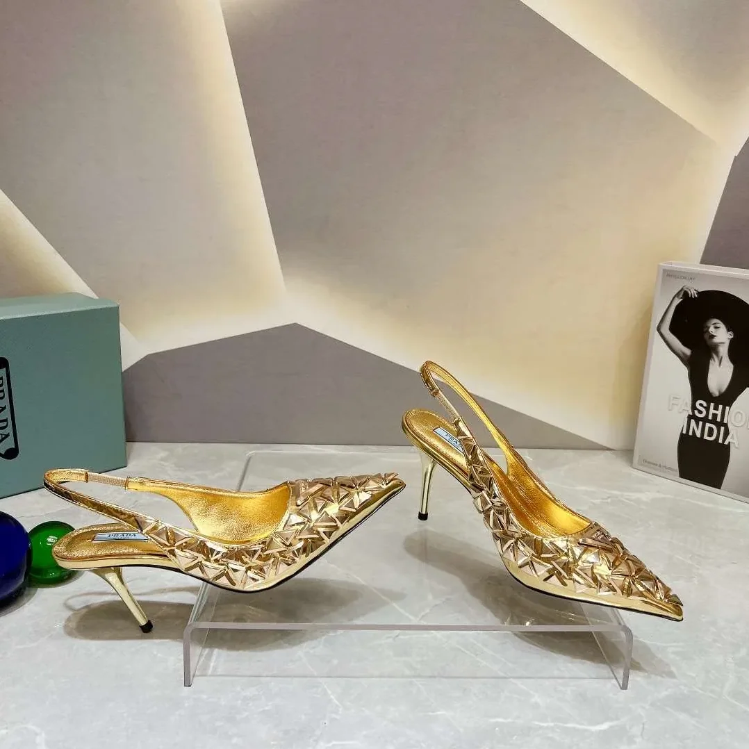 Prada Slingback Spike Pumps Gold