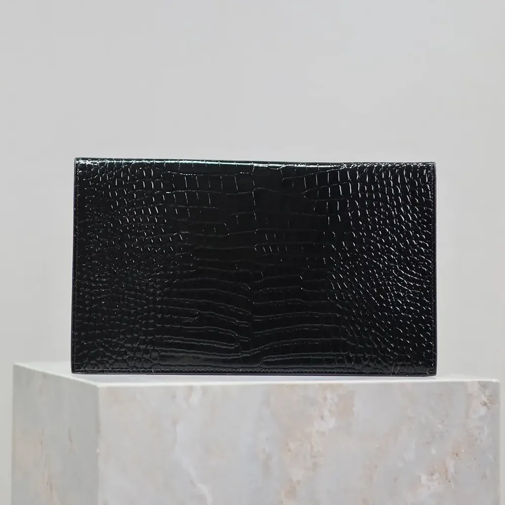 Saint Laurent YSL Uptown Pouch in Crocodile for Women in embossed Shiny Leather