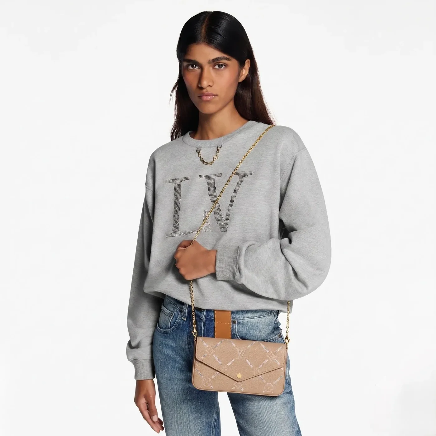 Louis Vuitton Pochette Felicie Shoulder Bag in Hazelnut Couture Gold Hardware