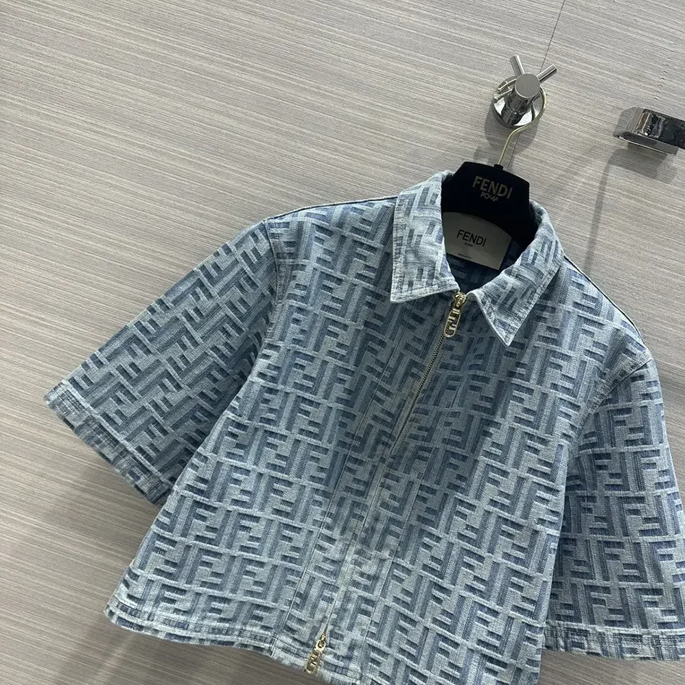 Fendi Light Blue FF Denim Jacket for Women Fendi Light Blue FF Denim Jacket for Women
