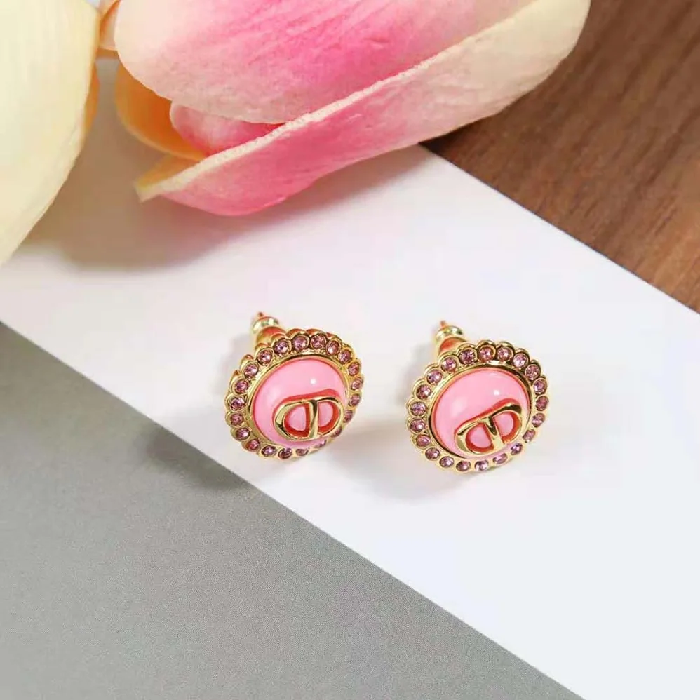Dior Petit CD Stud Earrings Gold-Finish Metal Pink Crystals and Light Pink Glass for Women Dior Petit CD Stud Earrings Gold-Finish Metal Pink Crystals and Light Pink Glass for Women