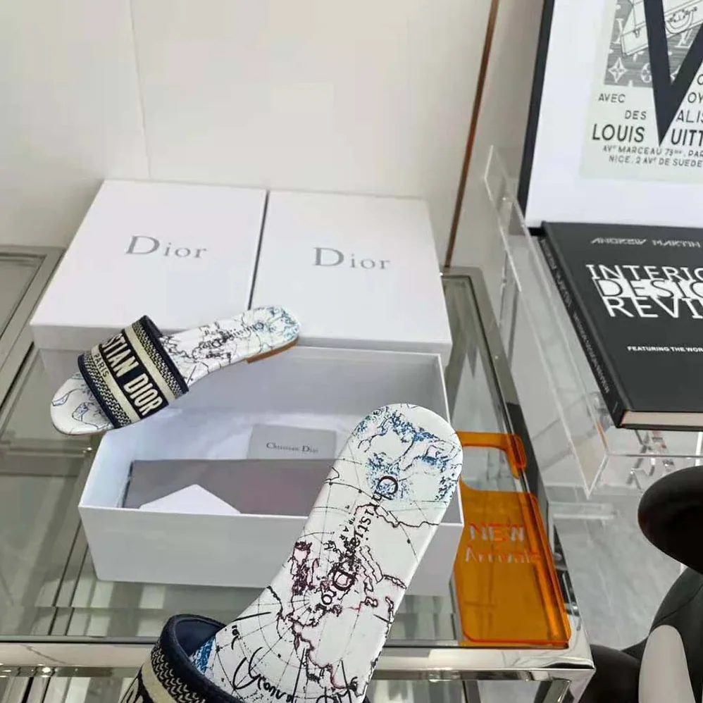 Dior Dway Slide Blue Dior Around the World Embroidered Cotton for Women Dior Dway Slide Blue Dior Around the World Embroidered Cotton for Women