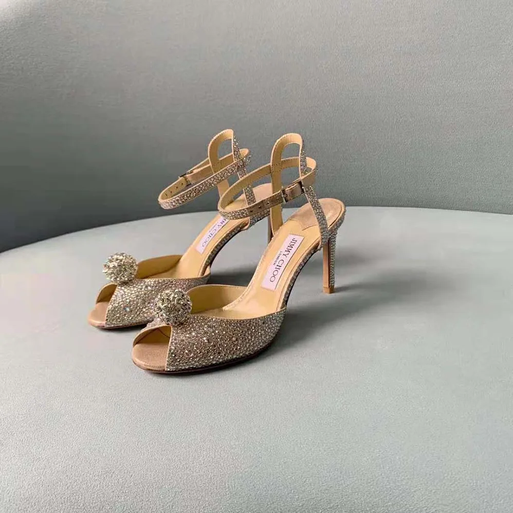 Jimmy Choo Sacora 100 Nude Suede Sandals with Hotfix Crystals and Sphere Detail for Women Jimmy Choo Sacora 100 Nude Suede Sandals with Hotfix Crystals and Sphere Detail for Women