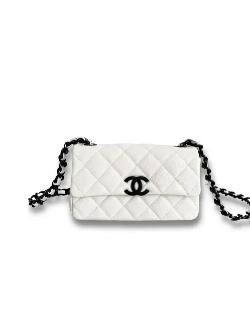 Chanel Flap Bag Mini Crossbody in White Gold Hardware Chanel Flap Bag Mini Crossbody in White Gold Hardware