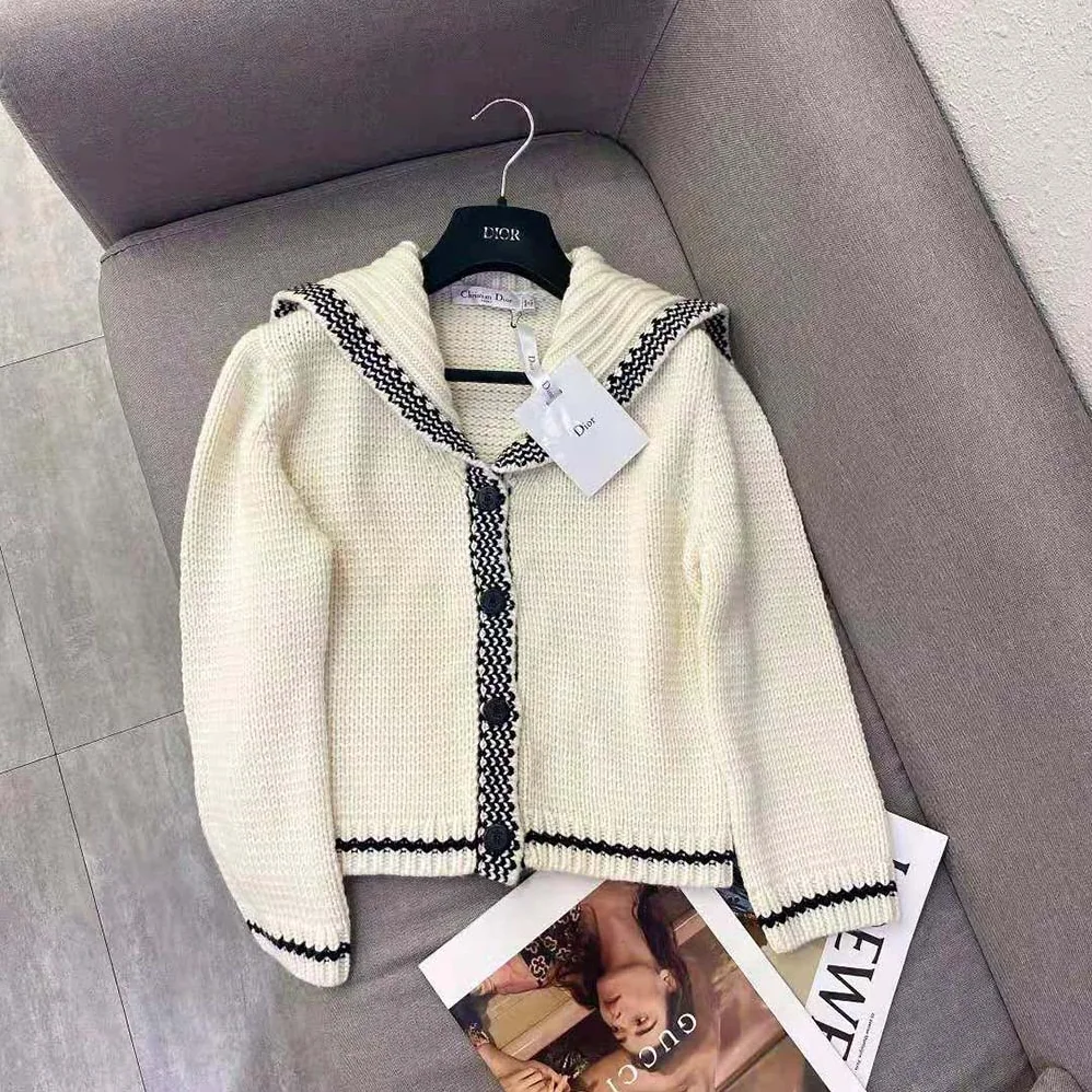 Dior Sailor Collar Cardigan Ecru Wool and Cashmere Knit for Women Dior Sailor Collar Cardigan Ecru Wool and Cashmere Knit for Women