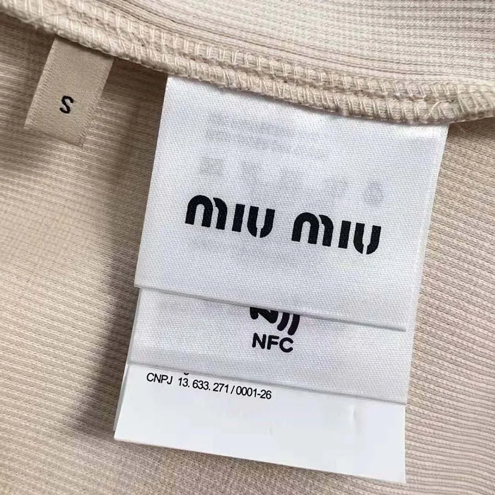 Miu Miu Ribbed Jersey Top with Embroidered Logo for Women in Beige