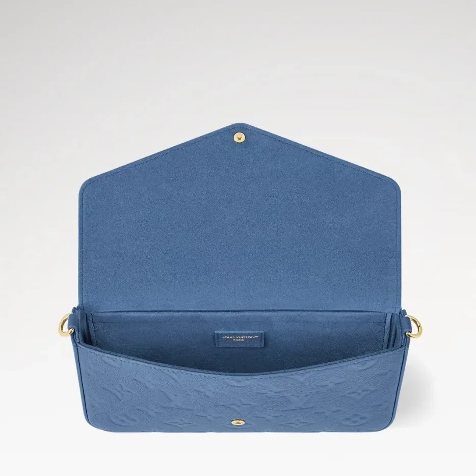Louis Vuitton Pochette Felicie Shoulder Bag in Denim Blue Gold Hardware