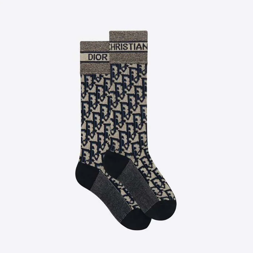 Dior Socks Blue and Ecru Dior Oblique Technical Cotton for Women Dior Socks Blue and Ecru Dior Oblique Technical Cotton for Women