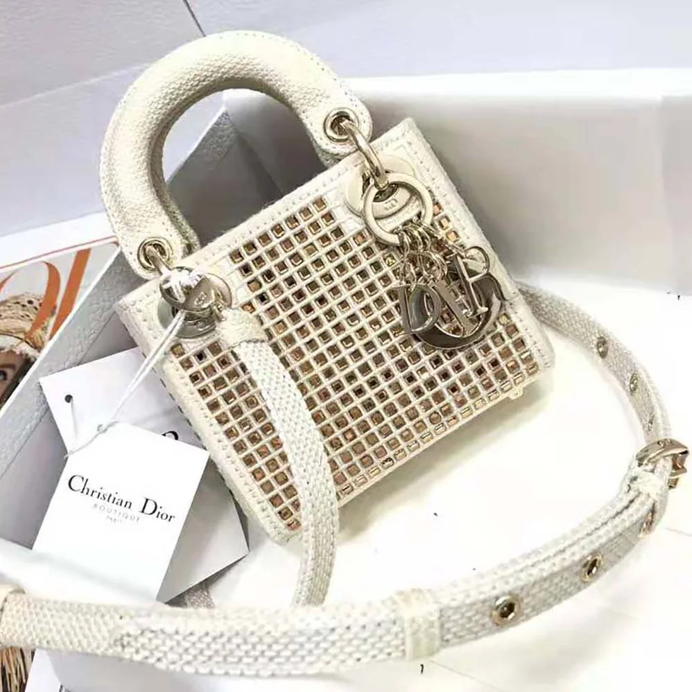Dior Mini Lady Dior Bag Square Embroidery Set with White Multicolor Strass for Women Dior Mini Lady Dior Bag Square Embroidery Set with White Multicolor Strass for Women