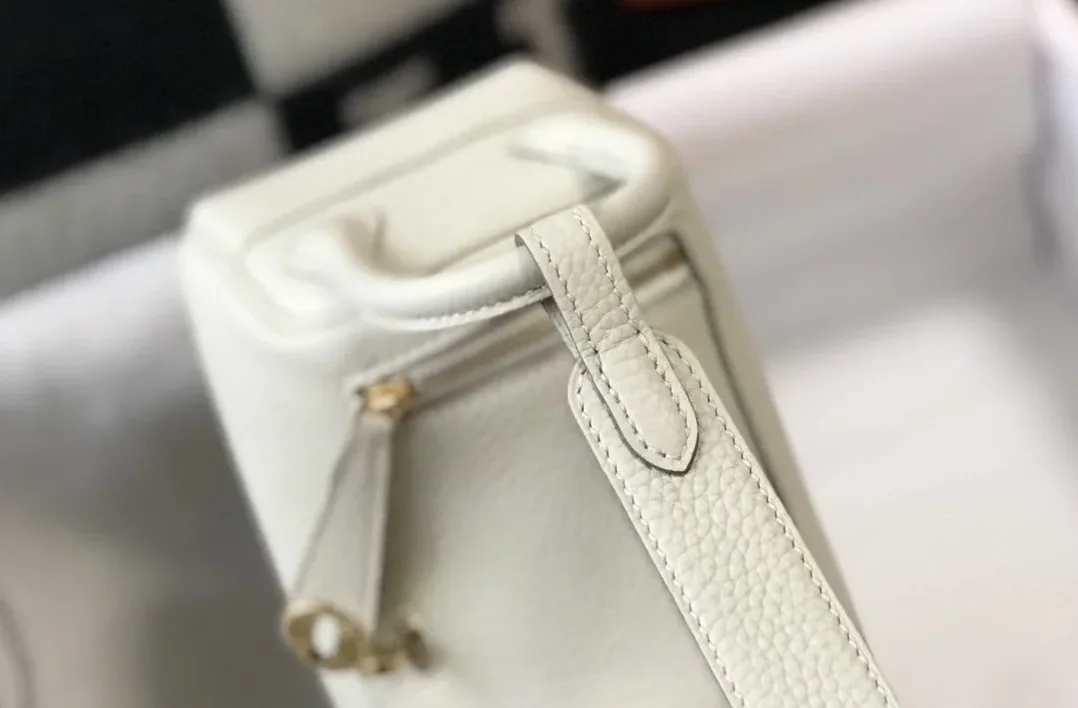 Hermes Lindy Mini White Togo Bag With Gold Hardware