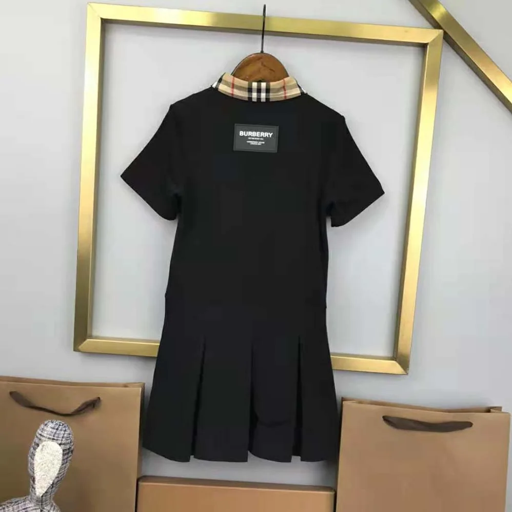Burberry Girls' Vintage Check Trim Cotton Piqué Polo Shirt Dress in Black Burberry Girls' Vintage Check Trim Cotton Piqué Polo Shirt Dress in Black