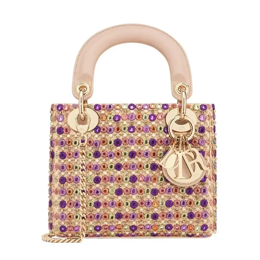 Dior Lady Dior Bag Metallic Calfskin and Satin with Celestial Pink Bead Embroidery for Women Dior Lady Dior Bag Metallic Calfskin and Satin with Celestial Pink Bead Embroidery for Women