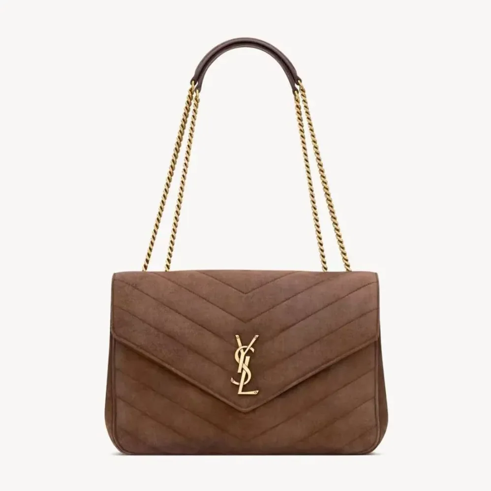 Saint Laurent YSL Loulou Large In Matelassé Suede for Women in Brown Saint Laurent YSL Loulou Large In Matelassé Suede for Women in Brown