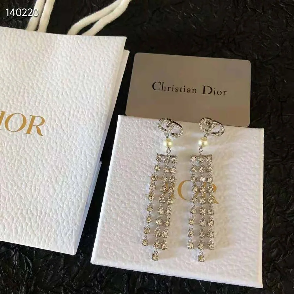 Dior 30 Montaigne Earrings Silver-Finish Metal with White Resin Pearls and Silver for Women in Tone Crystals