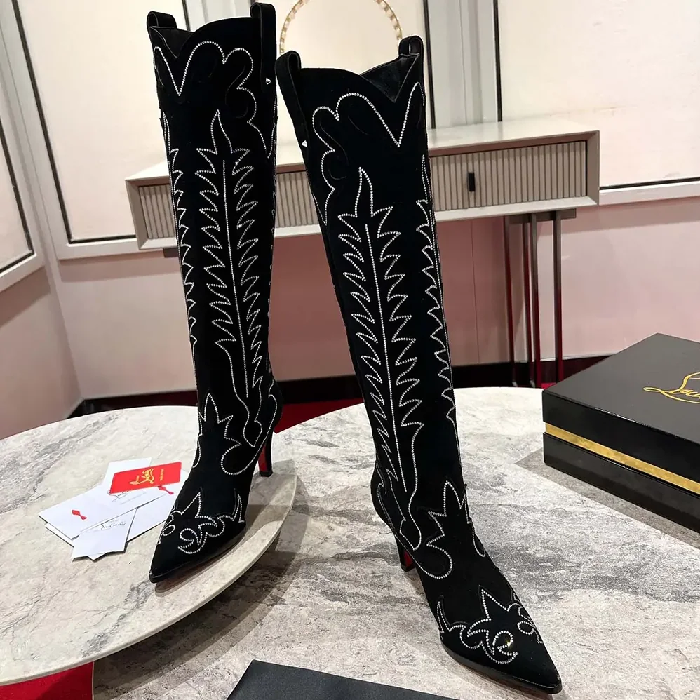 Christian Louboutin Santia Botta Strass 85 mm Low Boots Veau Velours and Strass for Women in Black