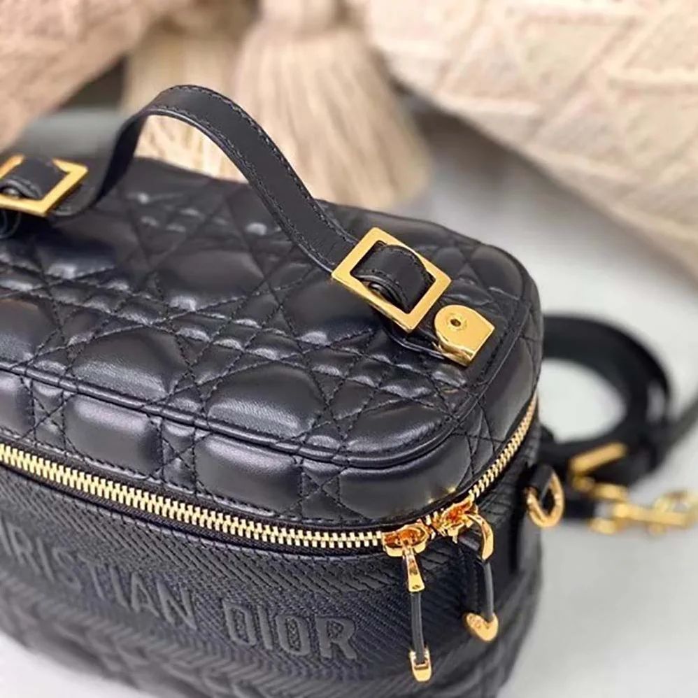 Dior Small Diortravel Vanity Case Cannage Lambskin for Women in Black Dior Small Diortravel Vanity Case Cannage Lambskin for Women in Black