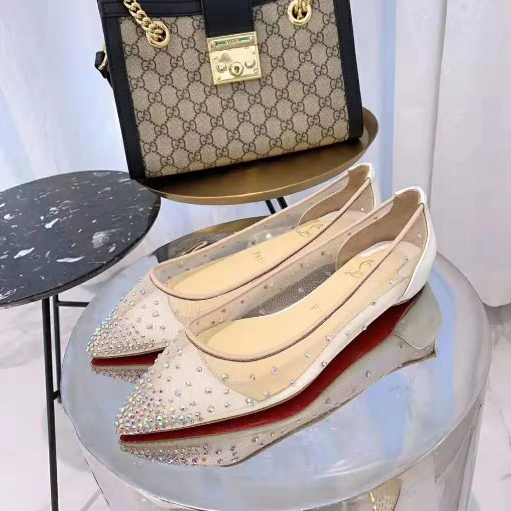 Christian Louboutin Follies Strass Ballet Flat for Women in White Christian Louboutin Follies Strass Ballet Flat for Women in White