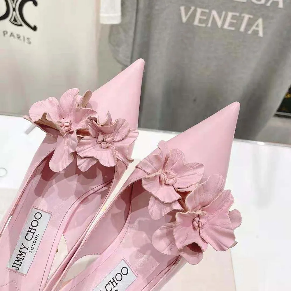 Jimmy Choo Amita Flowers 45 Rose Nappa Leather Sling Back Pumps with Flowers for Women Jimmy Choo Amita Flowers 45 Rose Nappa Leather Sling Back Pumps with Flowers for Women