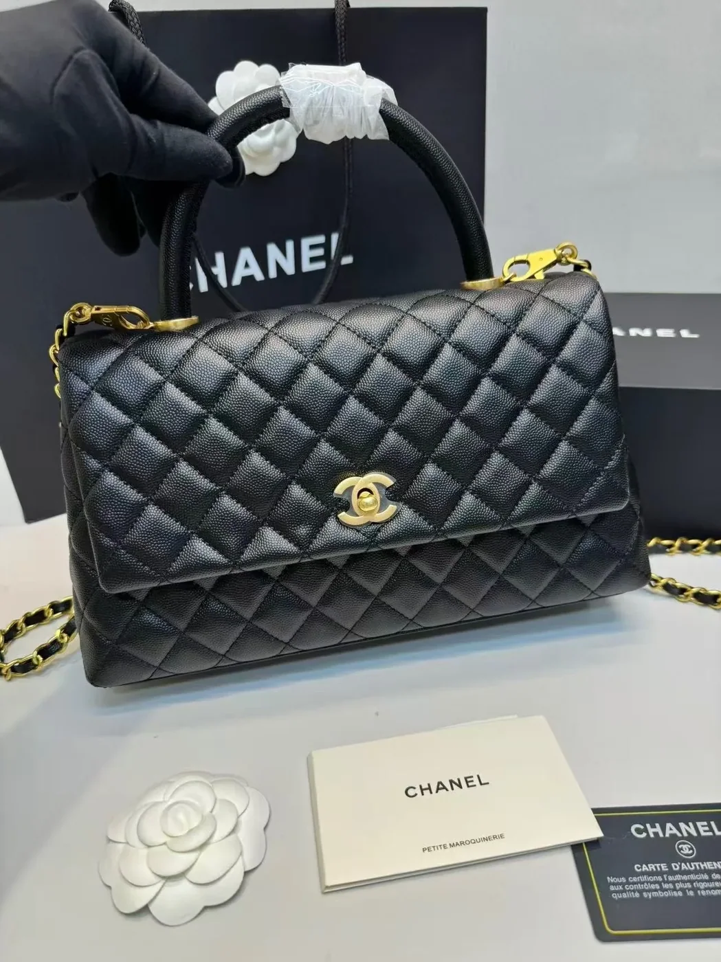 Chanel Coco Large Top Handle Bag in Black Gold Hardware