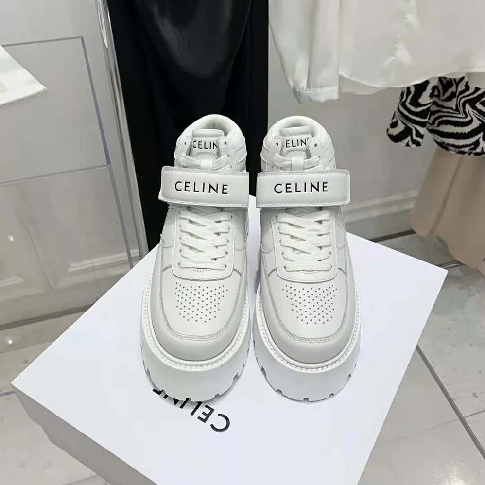 Celine Bulky Trainer High Sneaker with Velcro in Calfskin for Unisex in White Celine Bulky Trainer High Sneaker with Velcro in Calfskin for Unisex in White