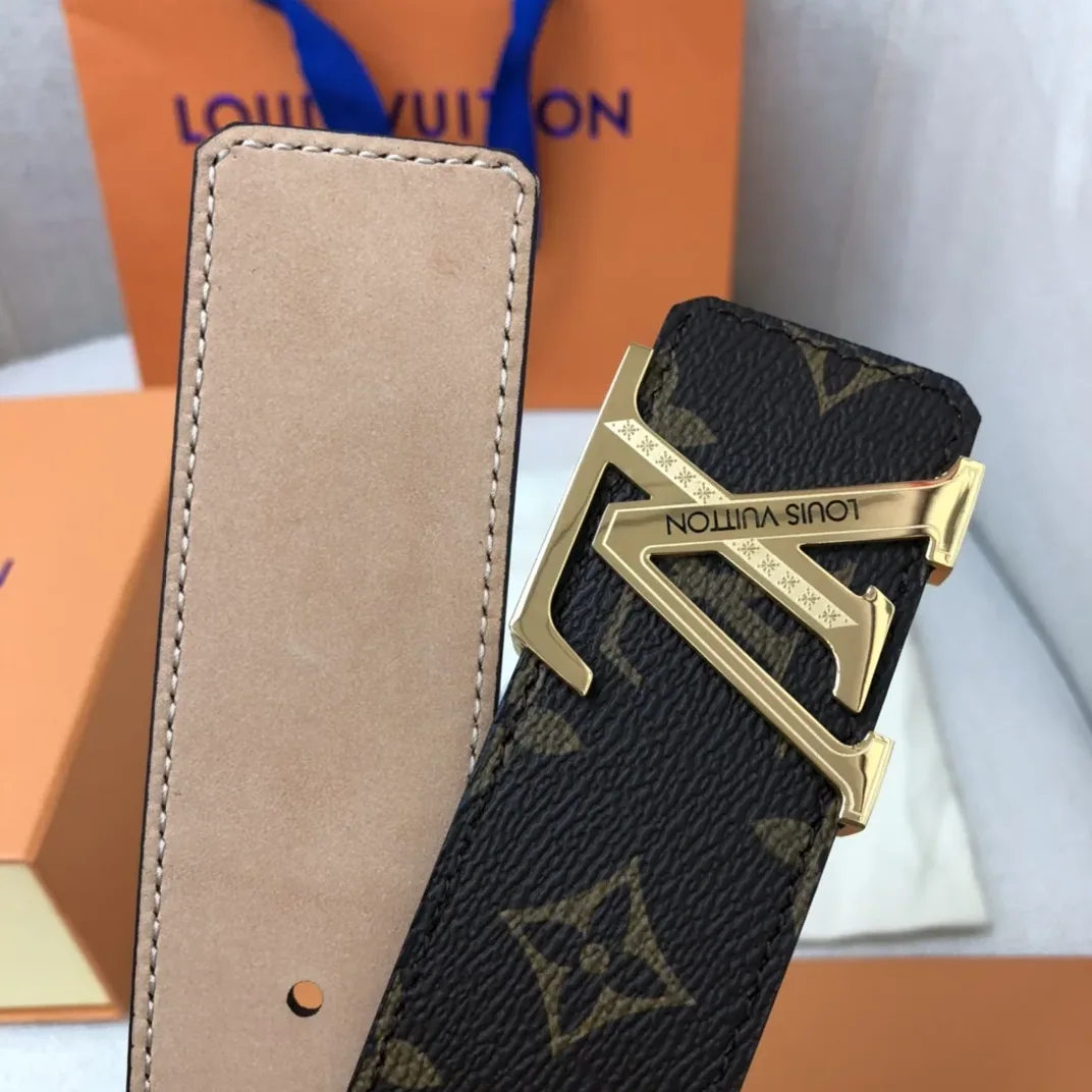Louis Vuitton Initiales LV Belt in Monogram Canvas with Gold in Toned Hardware Louis Vuitton Initiales LV Belt in Monogram Canvas with Gold in Toned Hardware