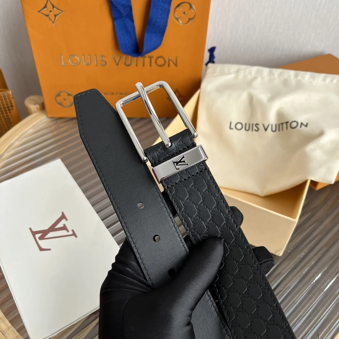 Louis Vuitton Initiales Reversible Belt Black LV Blason Embossed Louis Vuitton Initiales Reversible Belt Black LV Blason Embossed