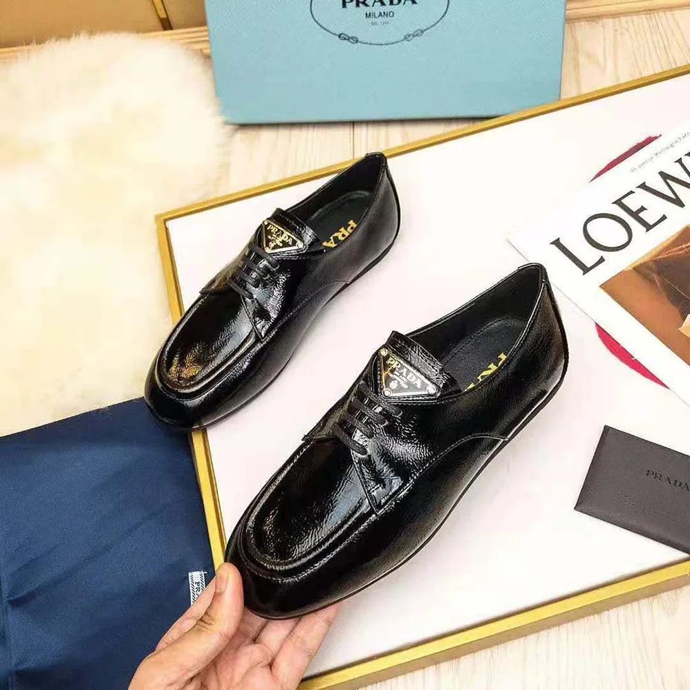 Prada Naplak Leather Laced Shoes for Women in Black Prada Naplak Leather Laced Shoes for Women in Black