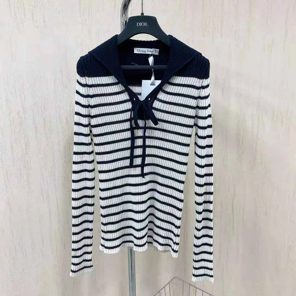 Dior Mariniere Sweater Navy Blue and White Cotton Knit for Women