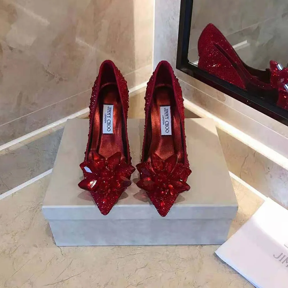 Jimmy Choo Alia Red Crystal Covered Pointy Toe Pumps for Women Jimmy Choo Alia Red Crystal Covered Pointy Toe Pumps for Women