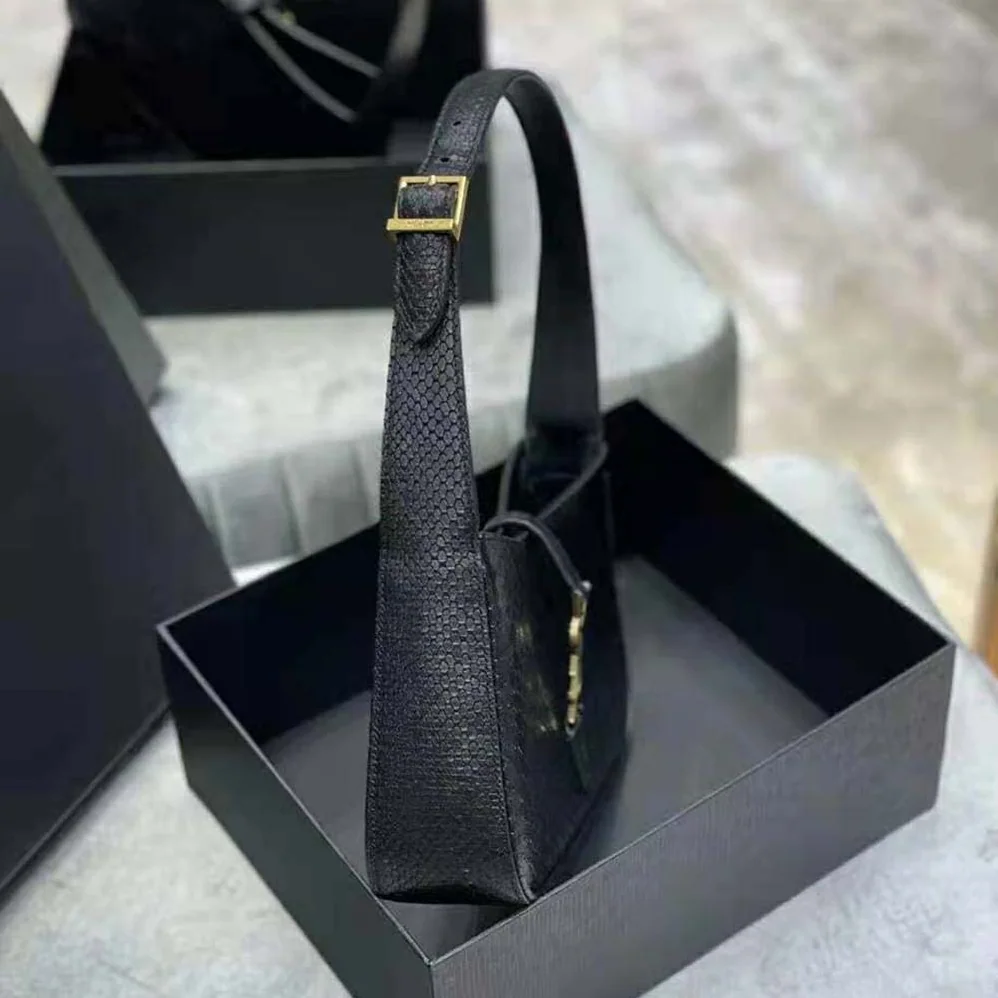 Saint Laurent YSL LE 5 A 7 Hobo Bag in Matte Python for Women in Black Saint Laurent YSL LE 5 A 7 Hobo Bag in Matte Python for Women in Black