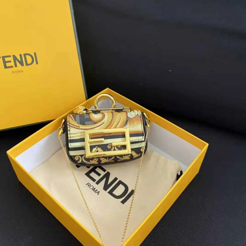 Fendi Nano Baguette Charm Fendace Black Leather Charm for Women Fendi Nano Baguette Charm Fendace Black Leather Charm for Women