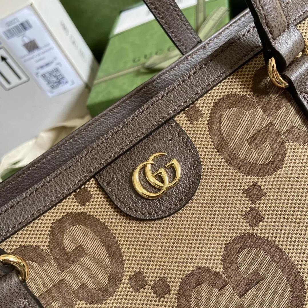 Gucci Jumbo GG Mini Tote Bag Camel And Ebony Jumbo Canvas / Gucci Jumbo GG Mini Tote Bag Camel And Ebony Jumbo Canvas /