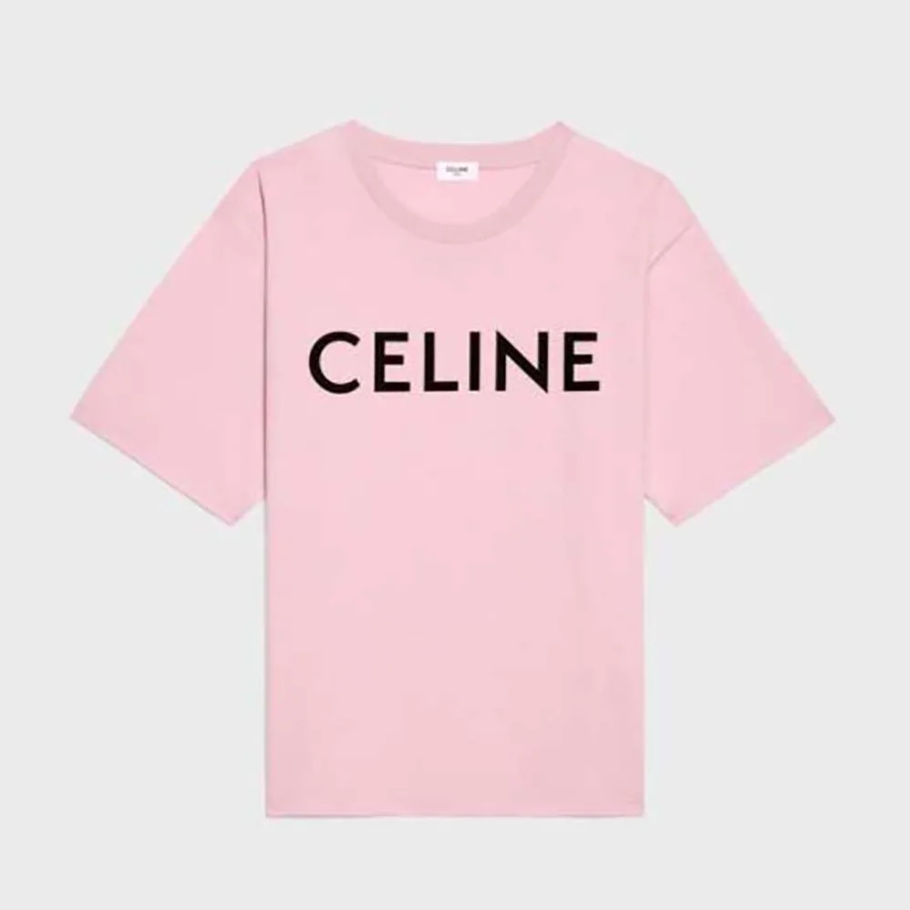 Celine Loose Unisex Cotton Jersey T-shirt for Women in Pink Celine Loose Unisex Cotton Jersey T-shirt for Women in Pink