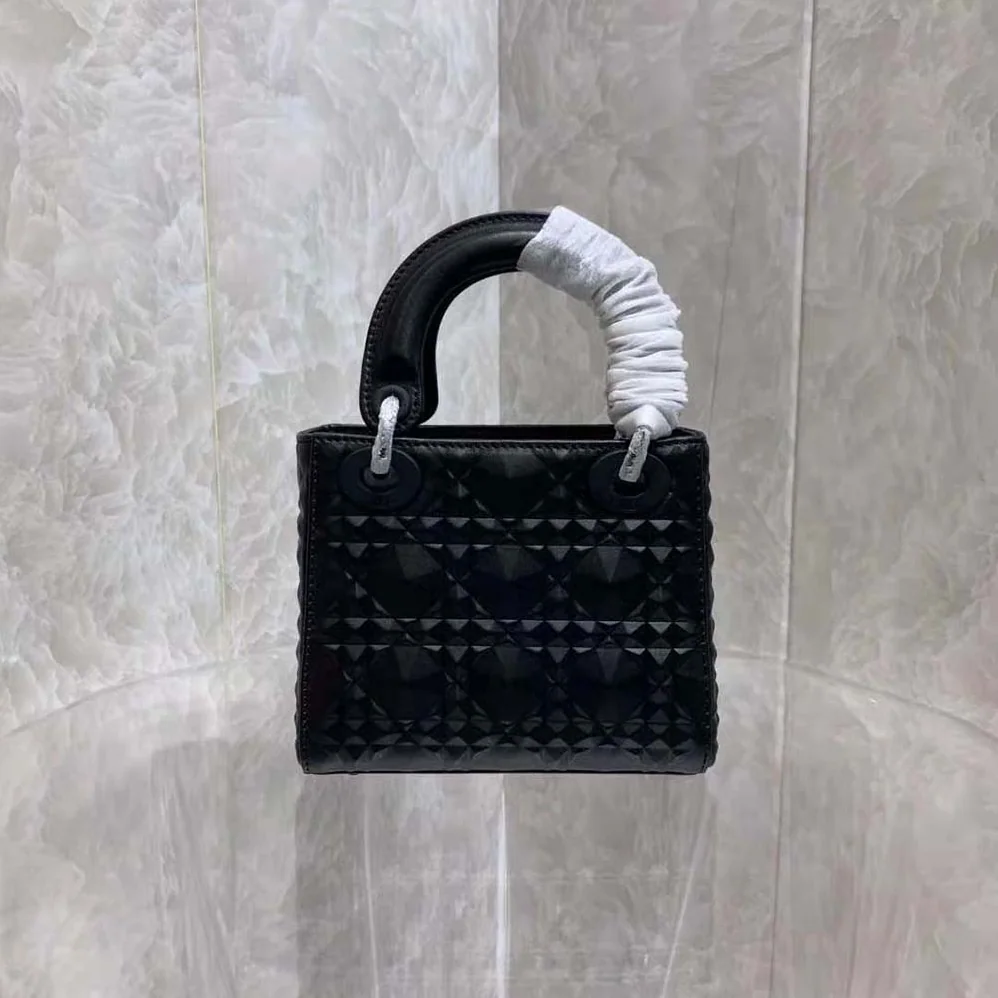 Dior Small Lady Dior my Abcdior Bag Black Cannage Calfskin with Diamond Motif for Women