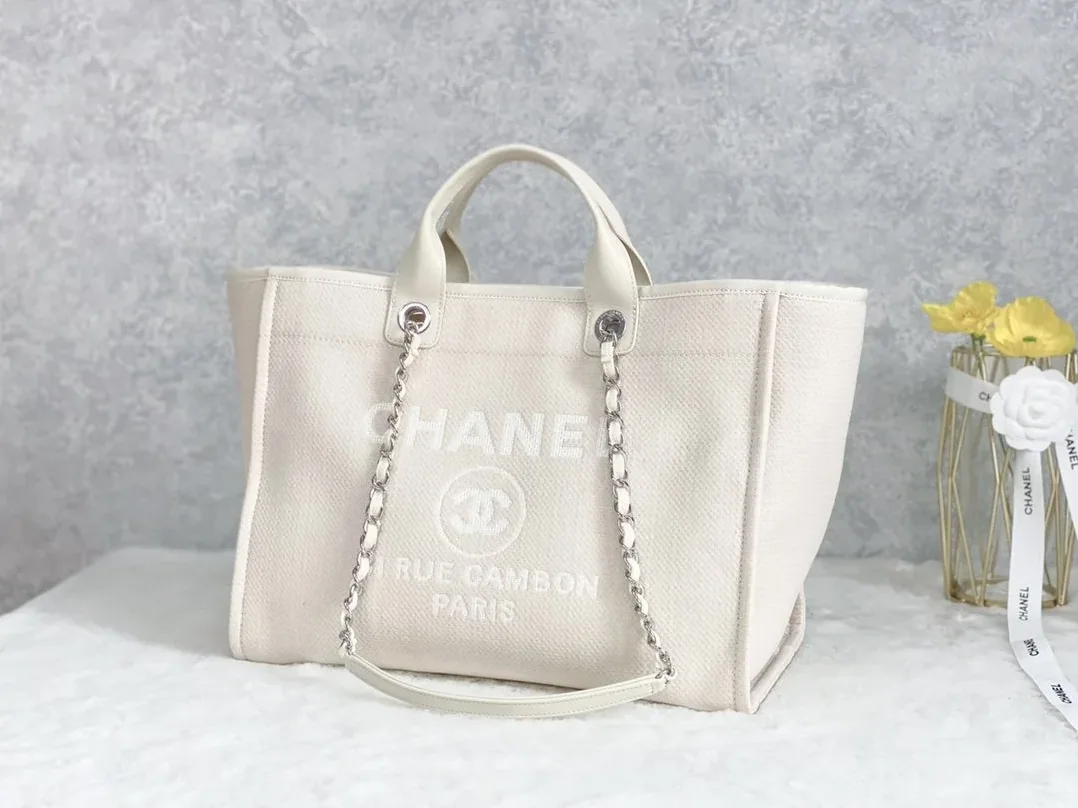 Chanel Shopping Small Tote Bag in Cream Silver Hardware