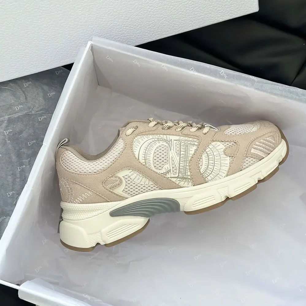 Dior Chrono Sneaker Beige Mesh and Suede Calfskin for Unisex Dior Chrono Sneaker Beige Mesh and Suede Calfskin for Unisex