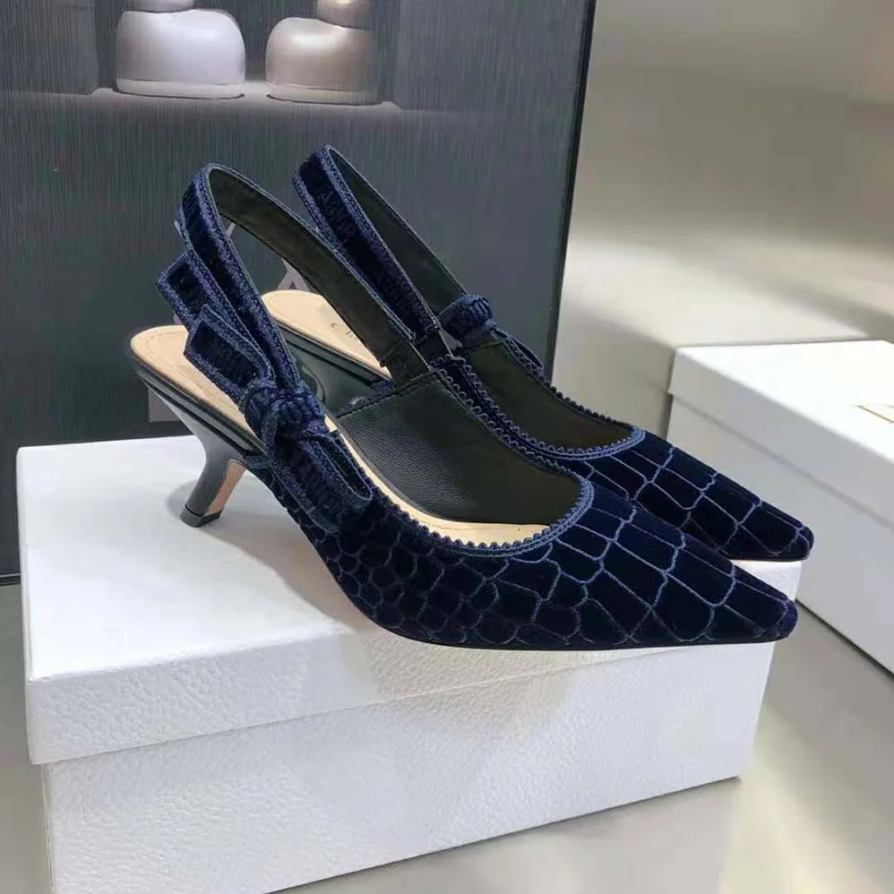 Dior J'Adior Slingback Pump Deep Blue Crocodile for Women in Effect Embroidered Velvet
